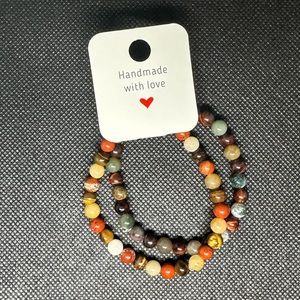 Brown Stone Beaded Bracelet Set